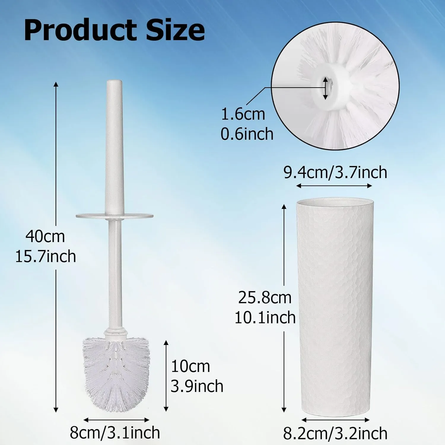 Topsky Toilet Brush & Holder Set, 2 Pack Plastic Round Barrel Loo Brush with 2 Replacement Heads, Durable for Bathroom, White