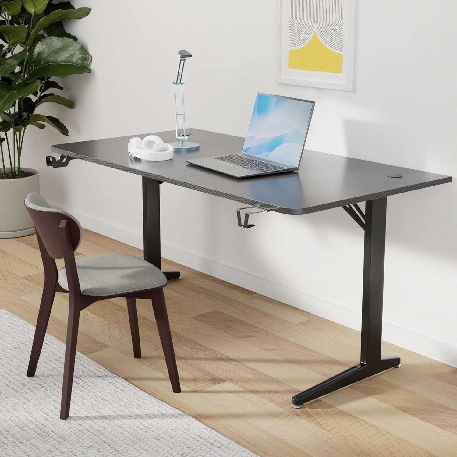 TOPSKY Gaming Desk Large Surface 63’’x31.5’’ with Cup Holder, Headphone Hook and Cable Management (Black)