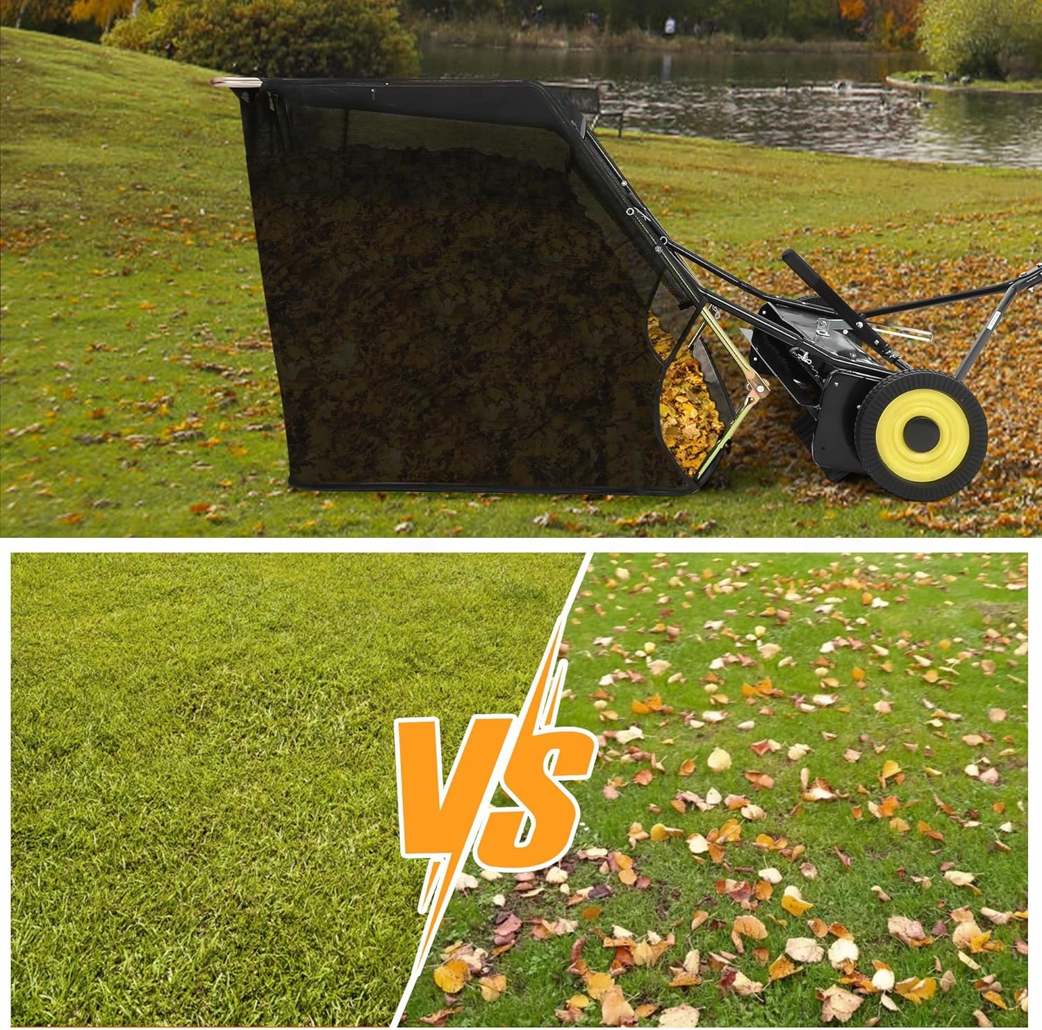 Tow Behind Lawn Sweeper 50 Inch, Large Capacity Heavy Duty Leaf & Grass Collector with Adjustable Sweeping Height, Dumping Rope Design for Picking Up Debris and Grass