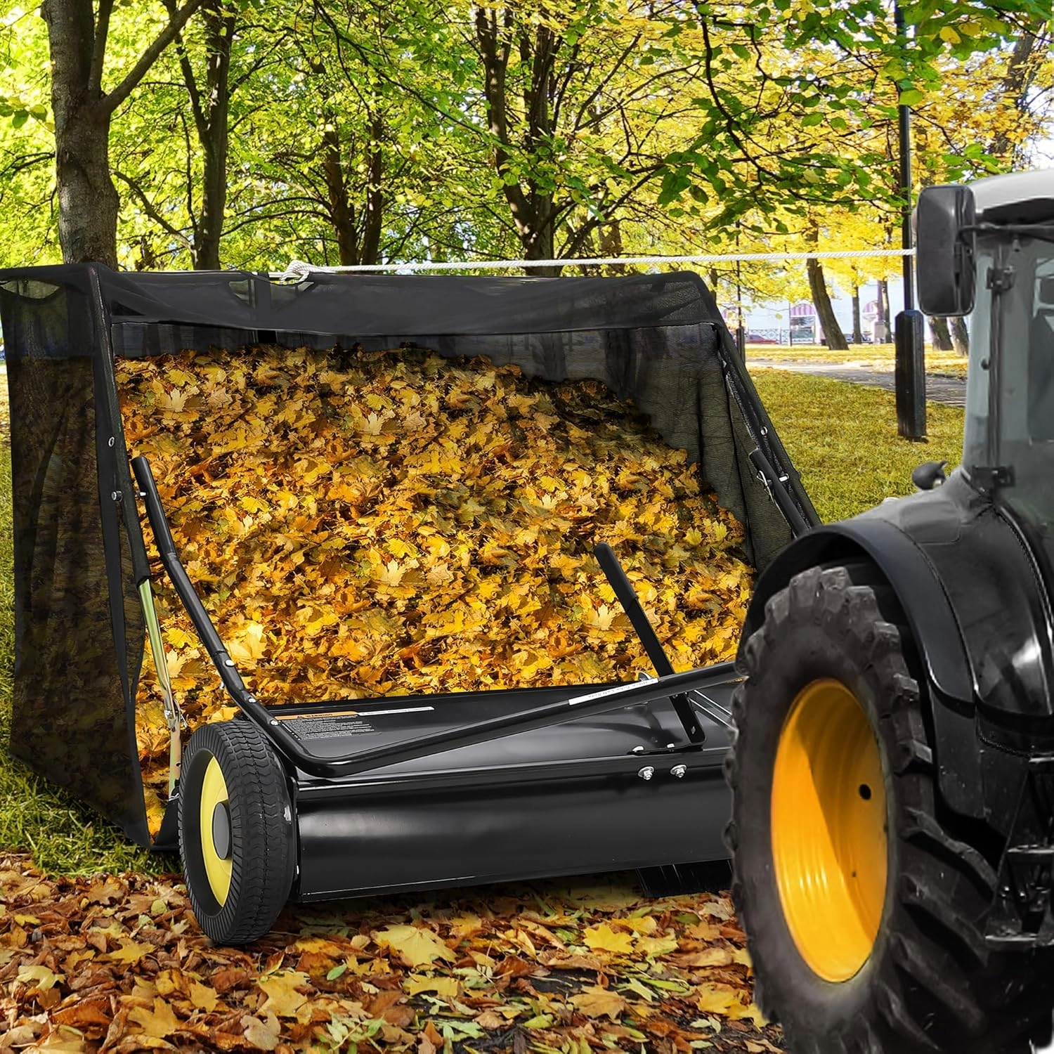Tow Behind Lawn Sweeper 50 Inch, Large Capacity Heavy Duty Leaf & Grass Collector with Adjustable Sweeping Height, Dumping Rope Design for Picking Up Debris and Grass