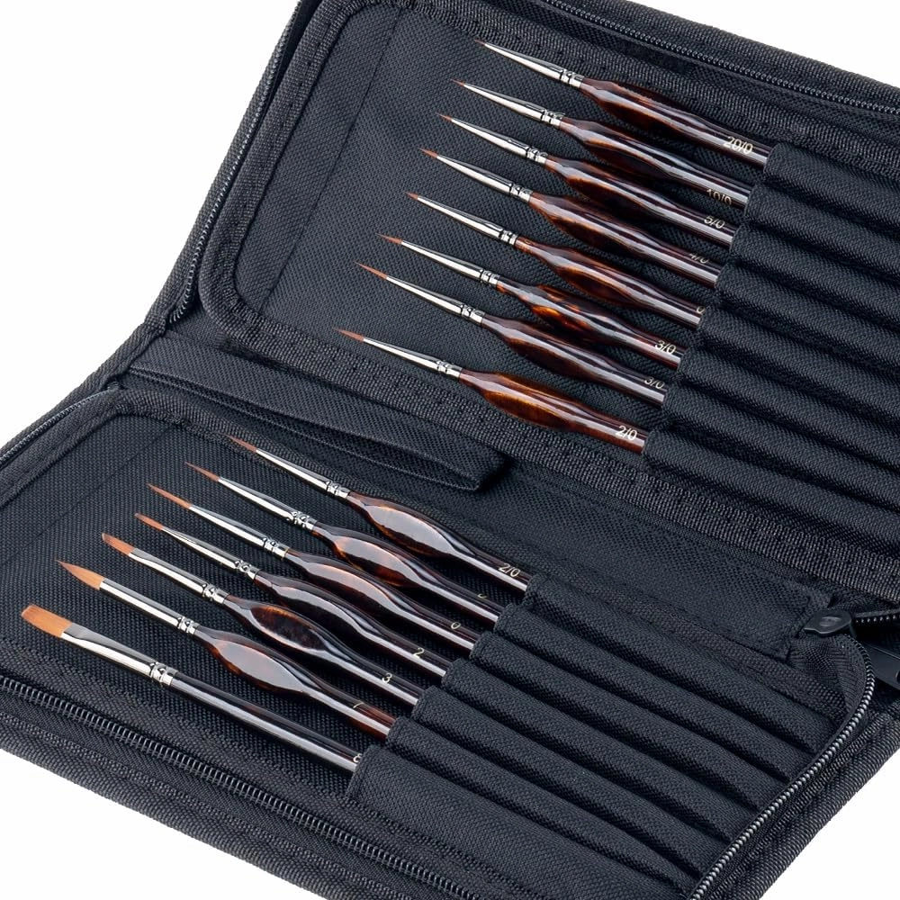 Transon 15pcs Miniature Paint Brushes for Fine Detail Painting, Model Painting, Acyrlic and Watercolor Art Painting