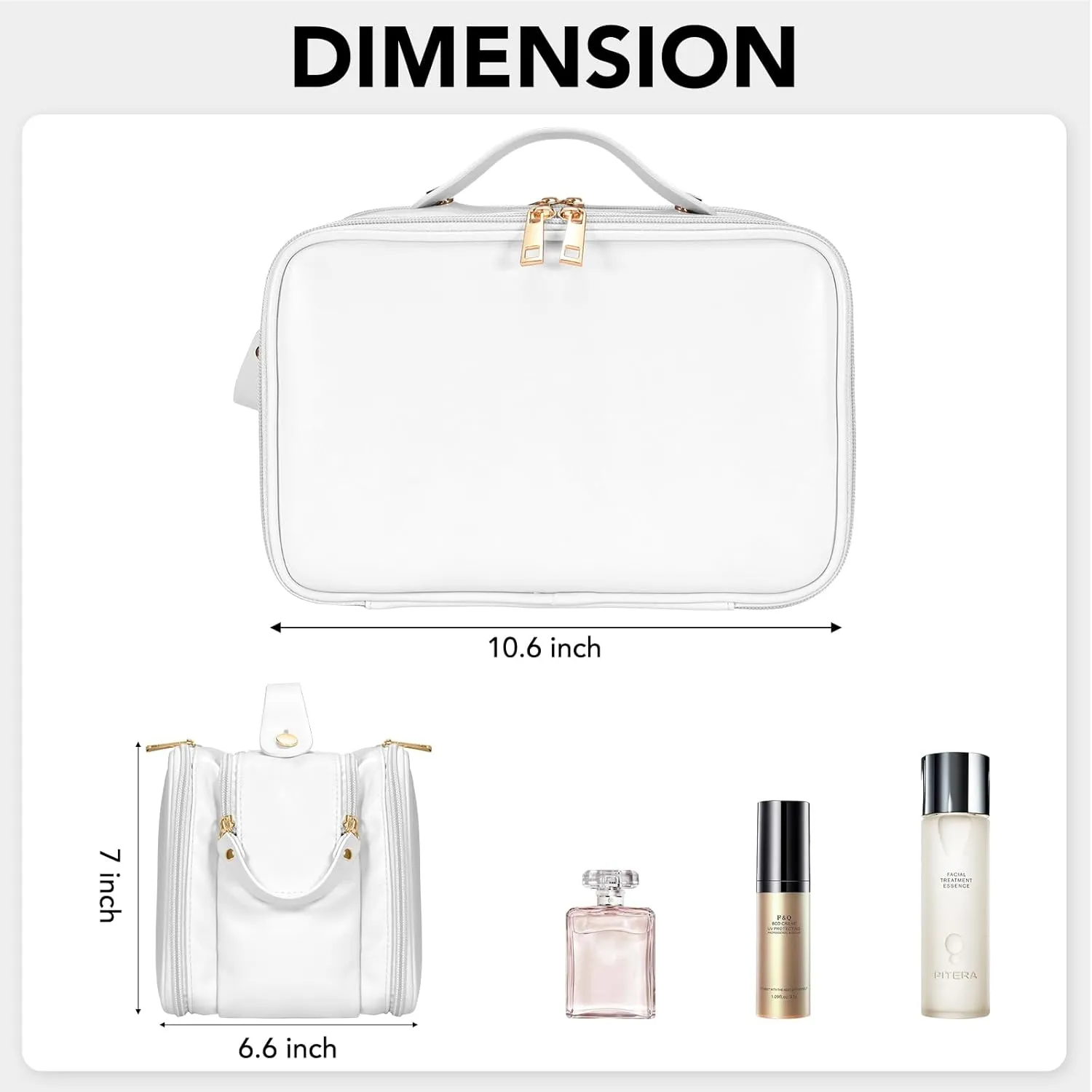 Travel Makeup Bag Women's Large Capacity Cosmetic Portable Organizer Waterproof Large Opening Storage Toiletry Bags Vertical Free-Standing Brush Holder for Easy Access（White）