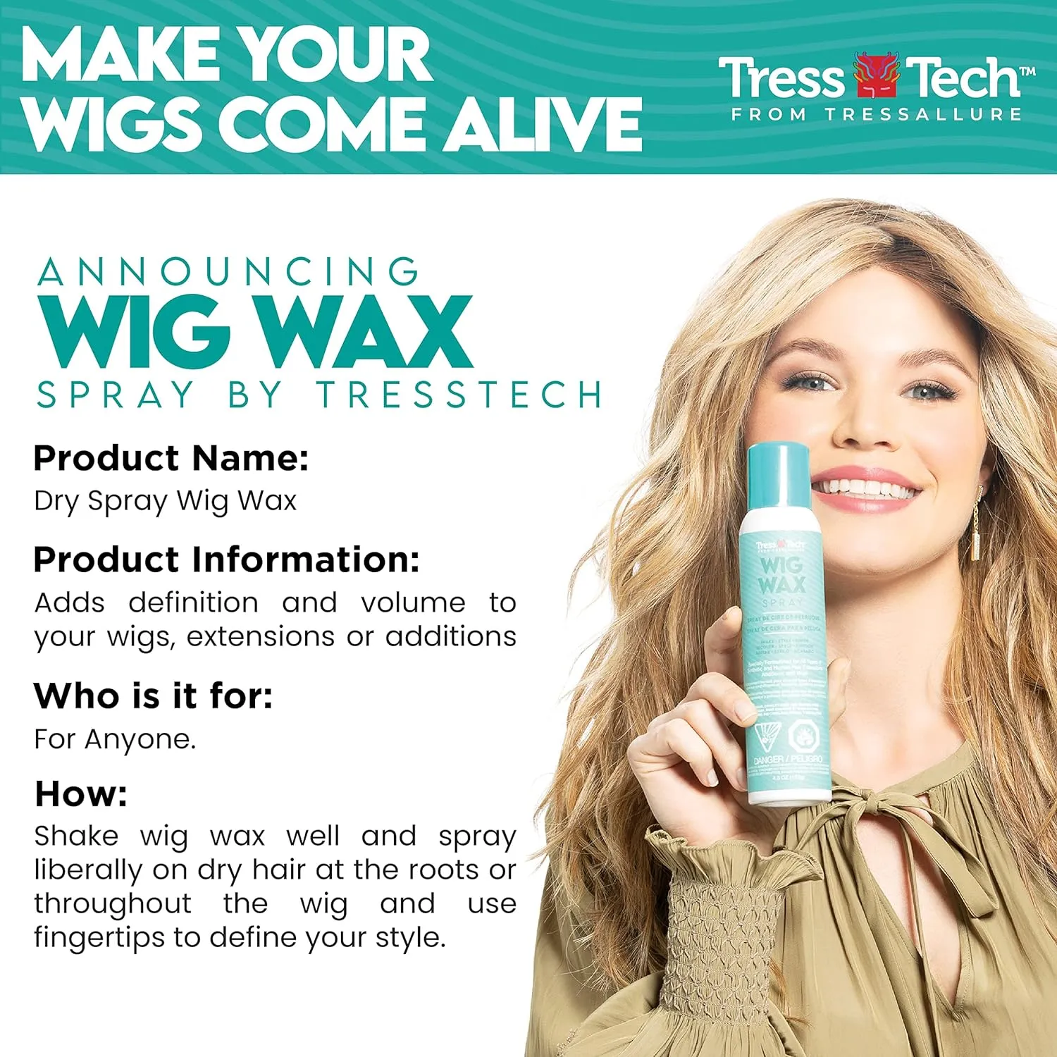 TressTech Dry Spray Wig Wax | Add Volume in Wigs | All types of Hair | 1 Pack, 4.3 Fl. Oz.