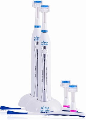 Triple Bristle Original Sonic Toothbrush | Rechargeable 31,000 VPM Tooth Brush | Patented 3 Head Design | Angled Bristles Clean Each Tooth | Dentist Created & Approved | Triple Bristle Original 2 Pack