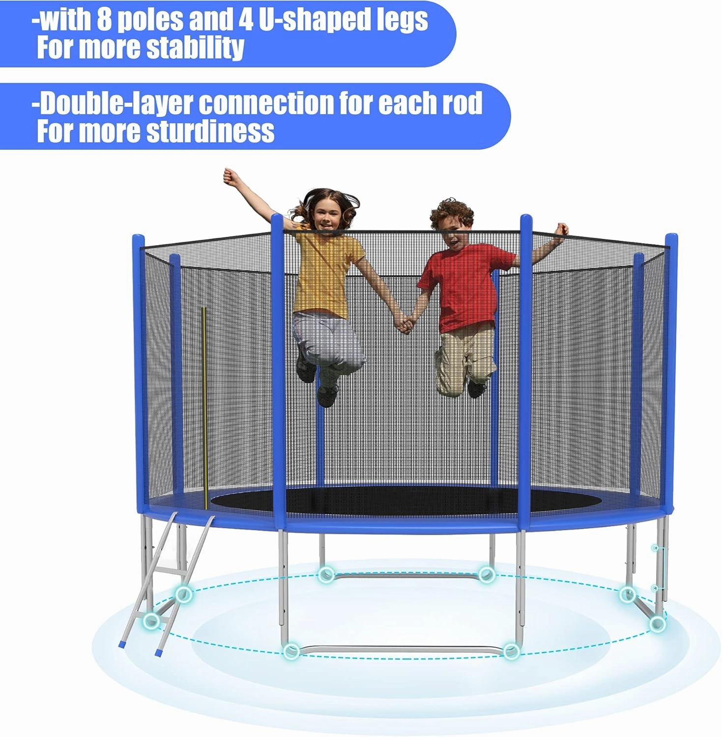 TRY & DO 10FT 12FT Trampoline for Kids and Adults - Outdoor Recreational Jump Bounce Trampoline with Enclosure Net and Ladder and Spring Pad - Family Fun Healthy Time