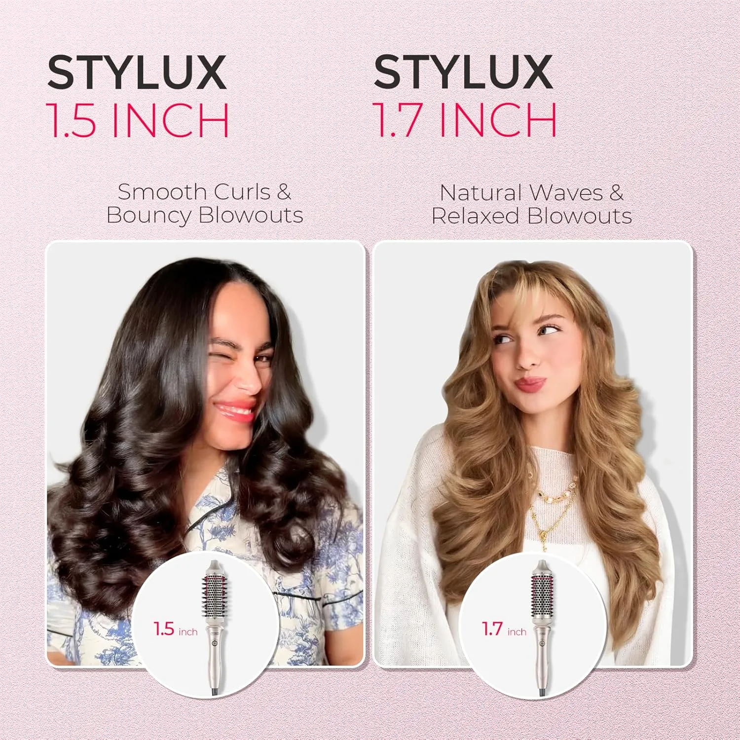 TYMO Thermal Brush Curling Brush - STYLUX 1.5 Inch Blowout Volumizer with Flexi-Fit for Hair Straightening, Heated Round Styler Tool, Hair Straightener and Curler 2 in 1, Dual Voltage, Gold