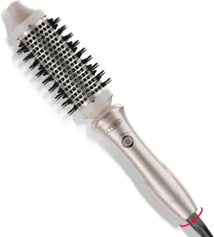 TYMO Thermal Brush Curling Brush - STYLUX 1.5 Inch Blowout Volumizer with Flexi-Fit for Hair Straightening, Heated Round Styler Tool, Hair Straightener and Curler 2 in 1, Dual Voltage, Gold
