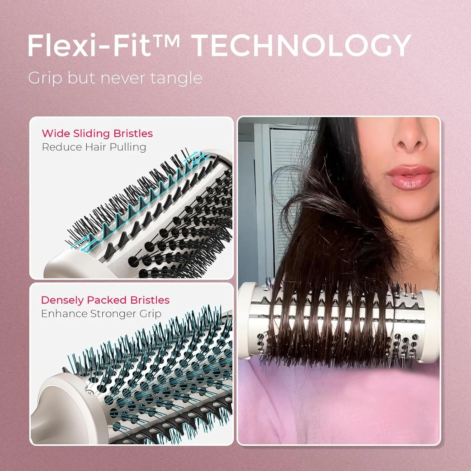 TYMO Thermal Brush Heated Round Brush - STYLUX Blowout Volumizer with Flexi-Fit Tech for Hair Straightening, Curling Styler Tool, Hair Straightener and Curler 2 in 1, Dual Voltage, Quick & Easy, Gold
