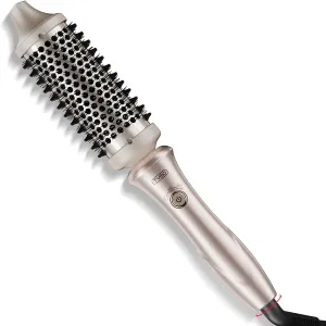 TYMO Thermal Brush Heated Round Brush - STYLUX Blowout Volumizer with Flexi-Fit Tech for Hair Straightening, Curling Styler Tool, Hair Straightener and Curler 2 in 1, Dual Voltage, Quick & Easy, Gold