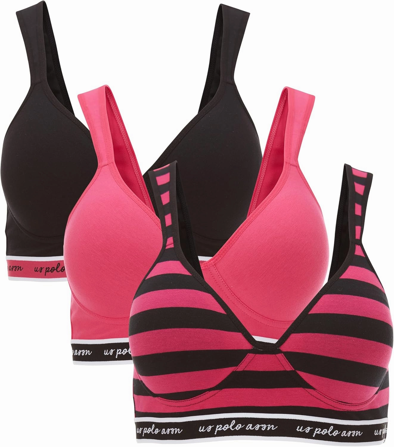 U.S. Polo Assn. Womens Bras 3-Pack - Wireless T-Shirt Bras for Women - Bras for Women No Underwire