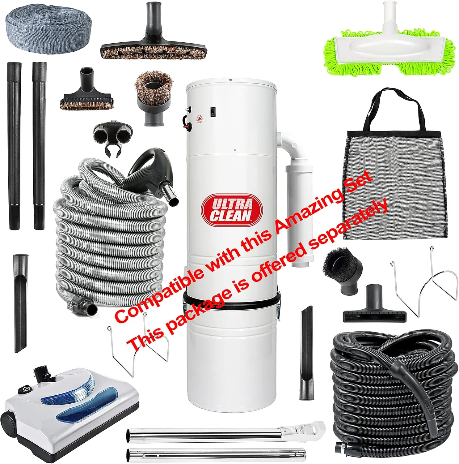Ultra Clean Central Vacuum Electric Accessory Kit with Universal Powerhead – Hose and Deluxe Attachments (35 ft, Direct Connect, Black)