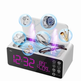 Ultrasonic Retainer Cleaner, Multi-Functional Cleaner Machine For Dentures, Mouth Guards, Braces, Toothbrush, Jewelry, Glasses with Alam Clock Function and 500ML Capacity, 48kHz (white)