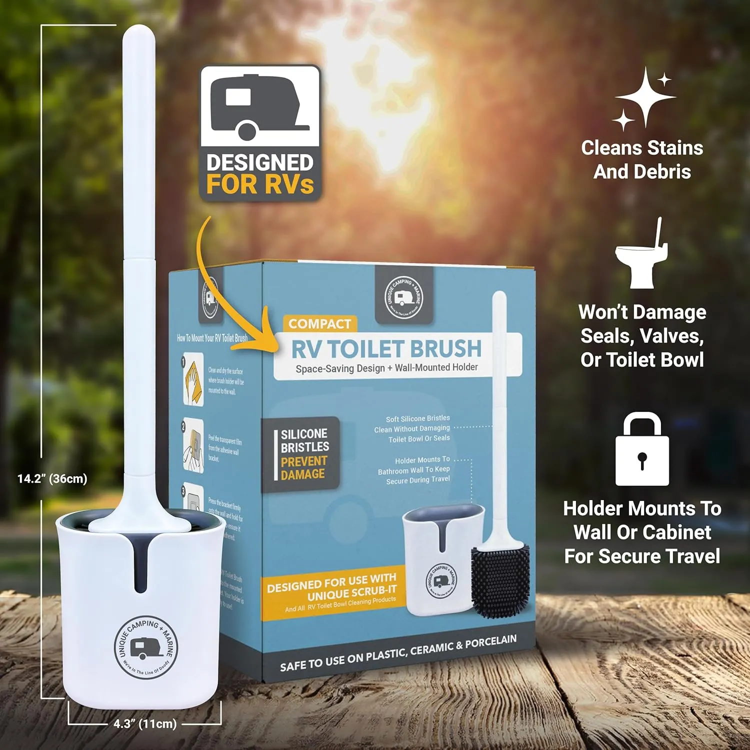 Unique Compact Silicone RV Toilet Bowl Brush with Wall-Mounted No-Drip Holder