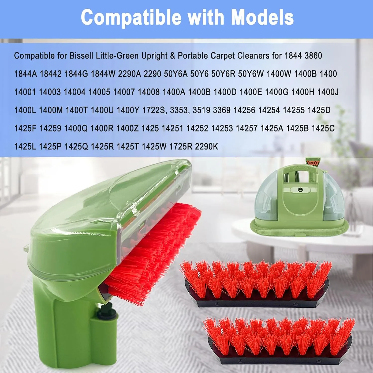 Upgraded 1400B Little Green Machine Brush Replacement for Bissell Little Green Multi-Purpose Portable Carpet and Upholstery Cleaner for 1400B 3860 1425 2458 1400 3194 3353 86T3 Series,Green,1 2 Brush