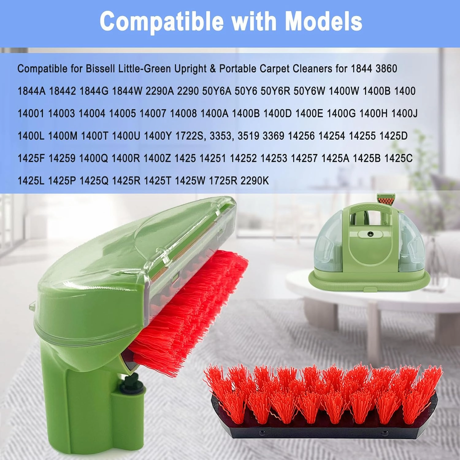 Upgraded 1400B Little Green Machine Brush Replacement for Bissell Little Green Multi-Purpose Portable Carpet and Upholstery Cleaner for 1400B 3860 1425 2458 1400 3194 3353 86T3 Series,Green,5.3in