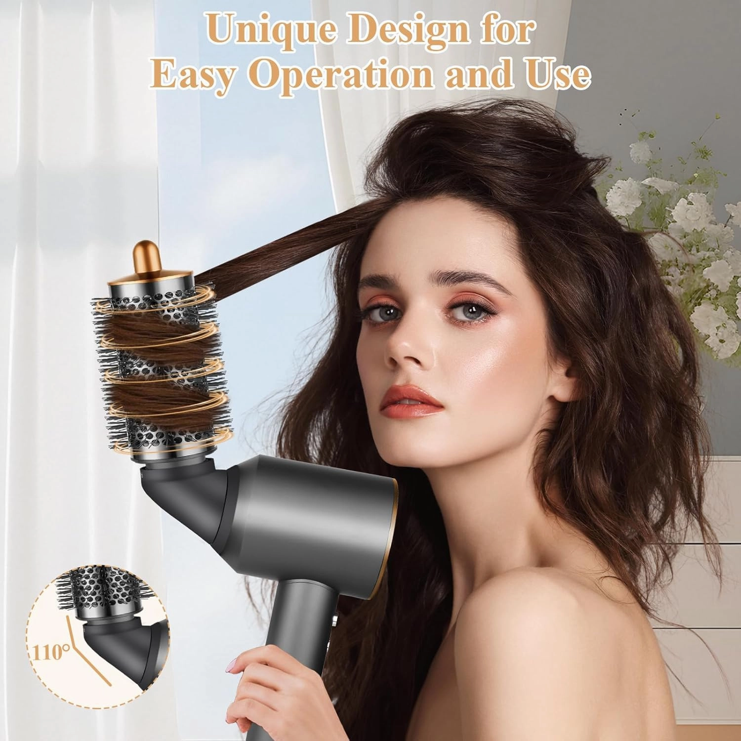 Upgraded Connector Adapter with Large Round Volumizing Brush for Dyson Supersonic Hair Dryer, Round Brush and Adapter Attachment for Converting Hair Dryer for Airwrap, Gold