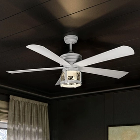 Urban Ambiance Luxury Coastal Ceiling Fan, Large Size: 20.755''H x 56''W, with Shabby Chio Style Elements, Matte White Finish, UHP9300 from the Cairns Collection