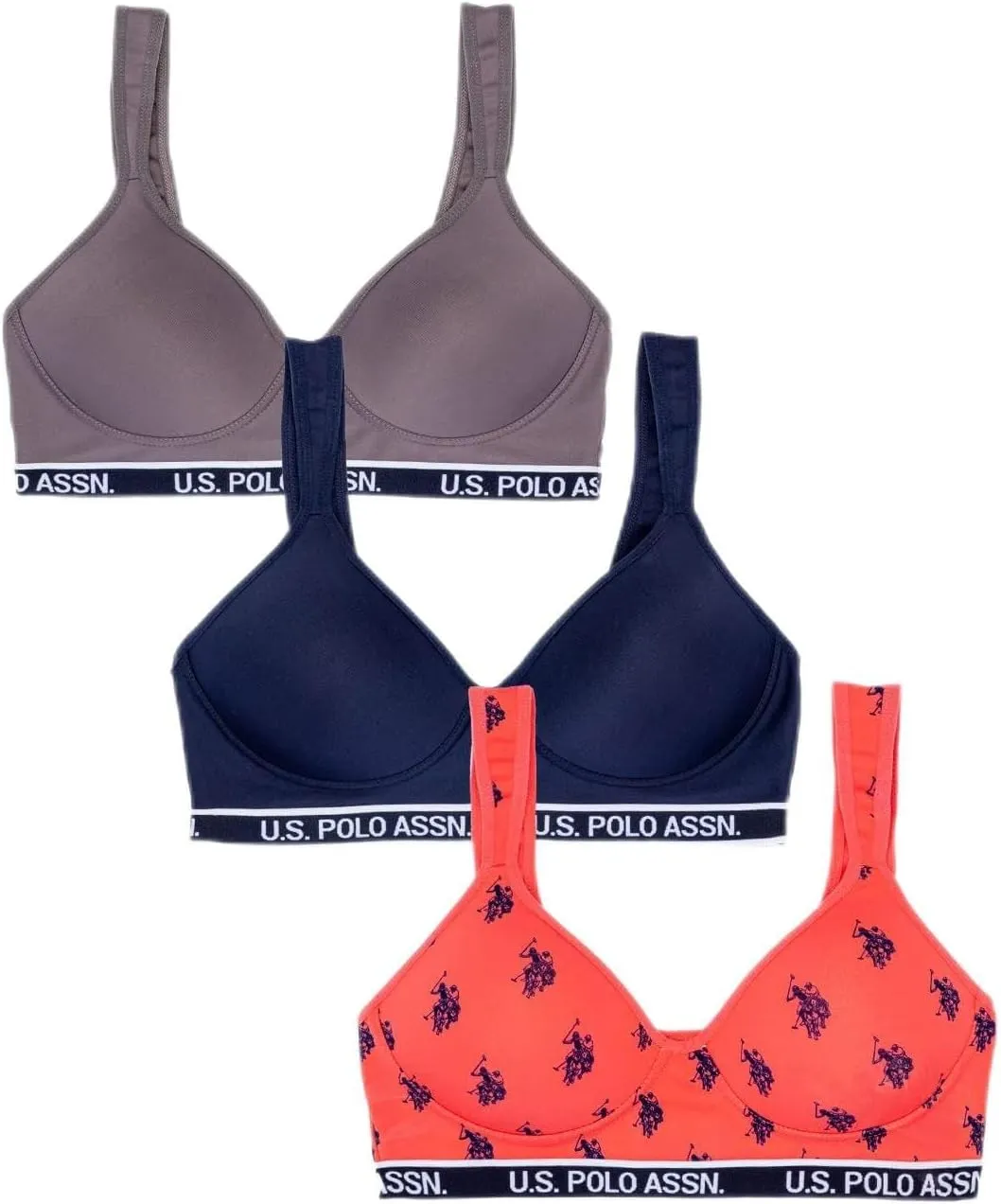 U.S. Polo Assn. Womens Bras 3-Pack - Wireless T-Shirt Bras for Women - Bras for Women No Underwire