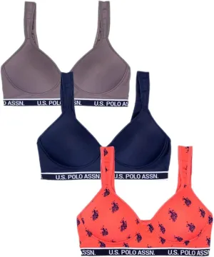 U.S. Polo Assn. Womens Bras 3-Pack - Wireless T-Shirt Bras for Women - Bras for Women No Underwire