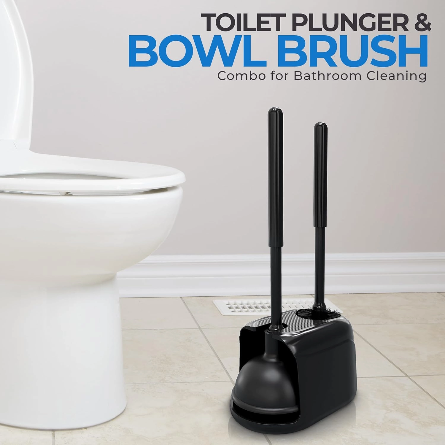 Utopia Home Toilet Plunger and Brush Set with Holder for Deep Cleaning, Includes Toilet Bowl Brush and Plunger for Effective Bathroom Cleaning (Pack of 2, Black)