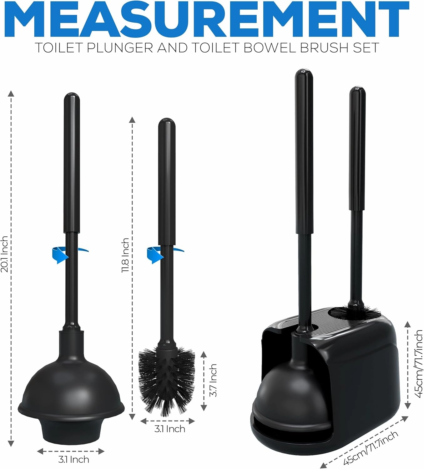 Utopia Home Toilet Plunger and Brush Set with Holder for Deep Cleaning, Includes Toilet Bowl Brush and Plunger for Effective Bathroom Cleaning (Pack of 2, Black)