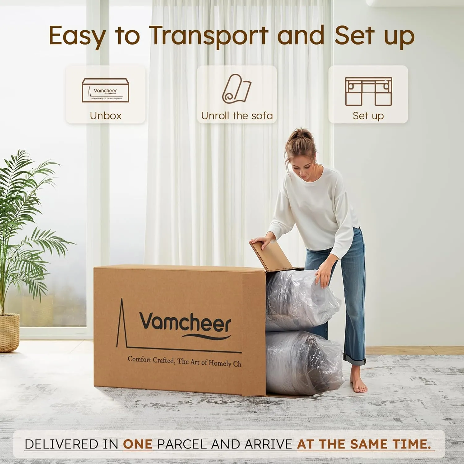 Vamcheer U Shaped Cloud Couch, Utra Soft Sectional Couch with 2 Movable Ottoman, Deep Seat Modular Sofa for Living Room, Bedroom, Office, No Assembly Required, Grey