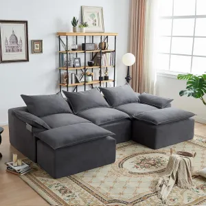 Vamcheer U Shaped Cloud Couch, Utra Soft Sectional Couch with 2 Movable Ottoman, Deep Seat Modular Sofa for Living Room, Bedroom, Office, No Assembly Required, Grey