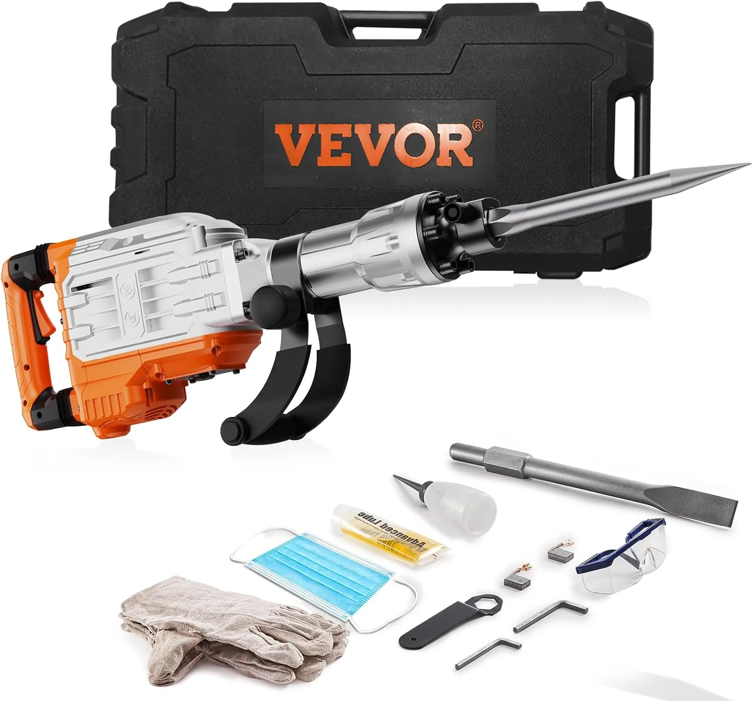 VEVOR Demolition Jack Hammer, MAX 3500W Jack Hammer Concrete Breaker, 1900 BPM Heavy Duty Electric Jack Hammer, 2pcs Chisel with Gloves & 360°C Swiveling Front Handle for Trenching Breaking Holes