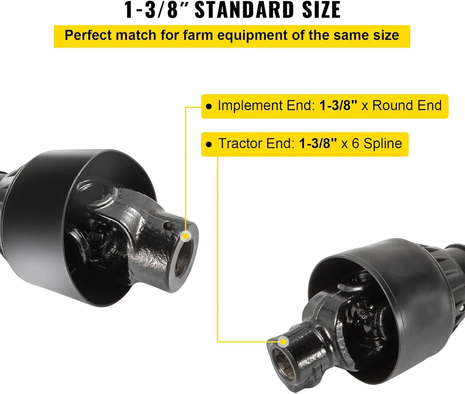 VEVOR PTO Shaft 1 3/8" PTO Drive Shaft, 6 Spline End Round End PTO Driveline Shaft, Series 4 Tractor PTO Shaft, 39"-55" Brush Hog PTO Shaft, Black PTO Shaft for Bush Hog/Finish Mower/Rotary Cutter