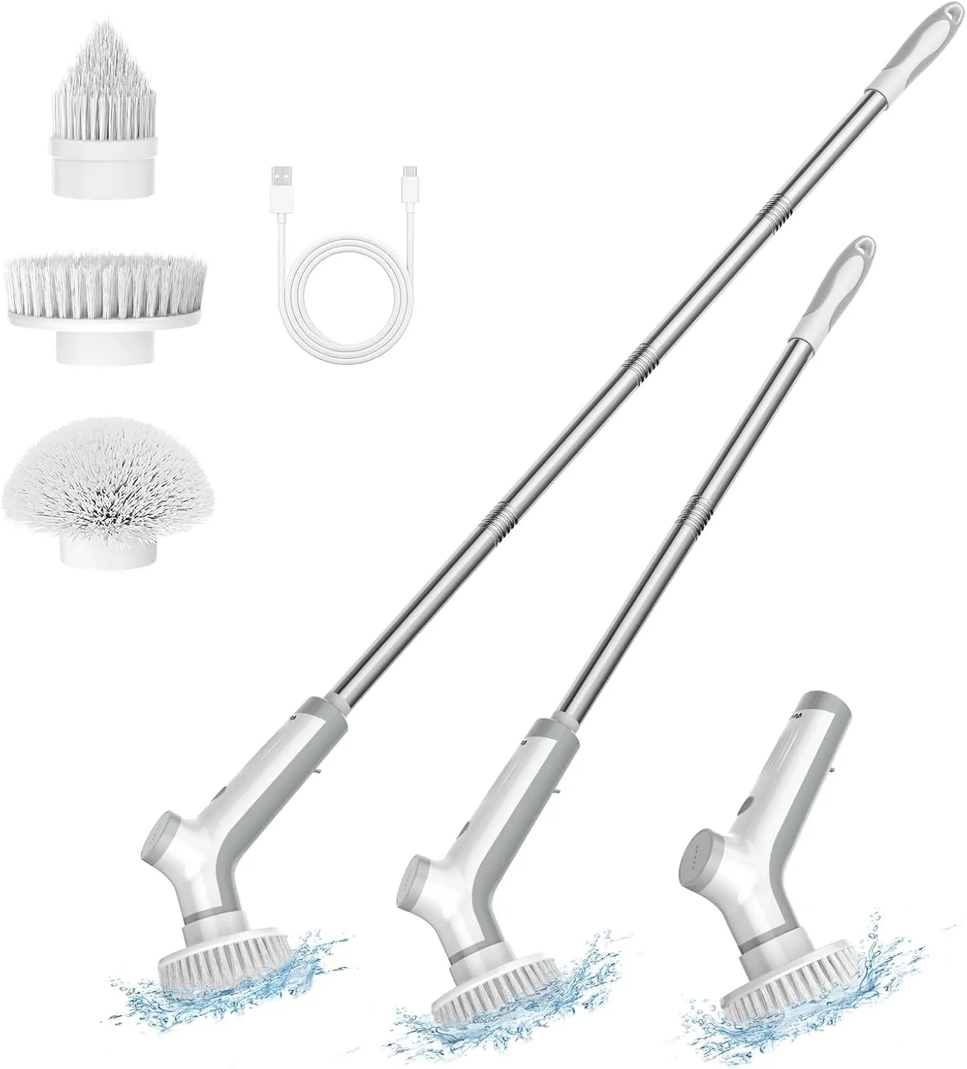 VEWIOR Electric Spin Scrubber, Cleaning Brush Electirc with 3 Replaceable Brush Heads Cordless, Shower Scrubber for Cleaning with Adjustable Handle and Power Dual Speed for Bathroom Tub Tile Grout