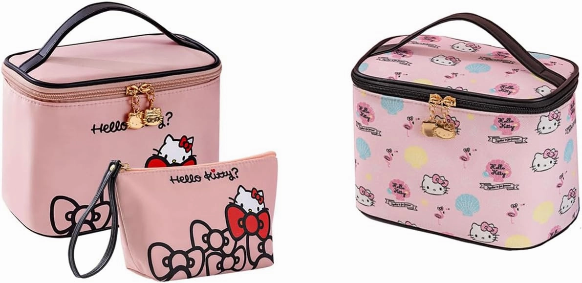 Vimanllie Cosmetic Bag Large Makeup Bag |Travel Toiletry Bags Organizer with Mirror for Women | Pink Canvas Case with Brush Holder for Girls - Beauty Organizer for Home & Travel with Handle