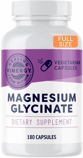 Vimergy Magnesium Glycinate – Stress Support – Chelated to Avoid Tummy Upset*– Promotes Heart Health & Energy*– Kosher, Vegan Gluten-Free – 180 Caps