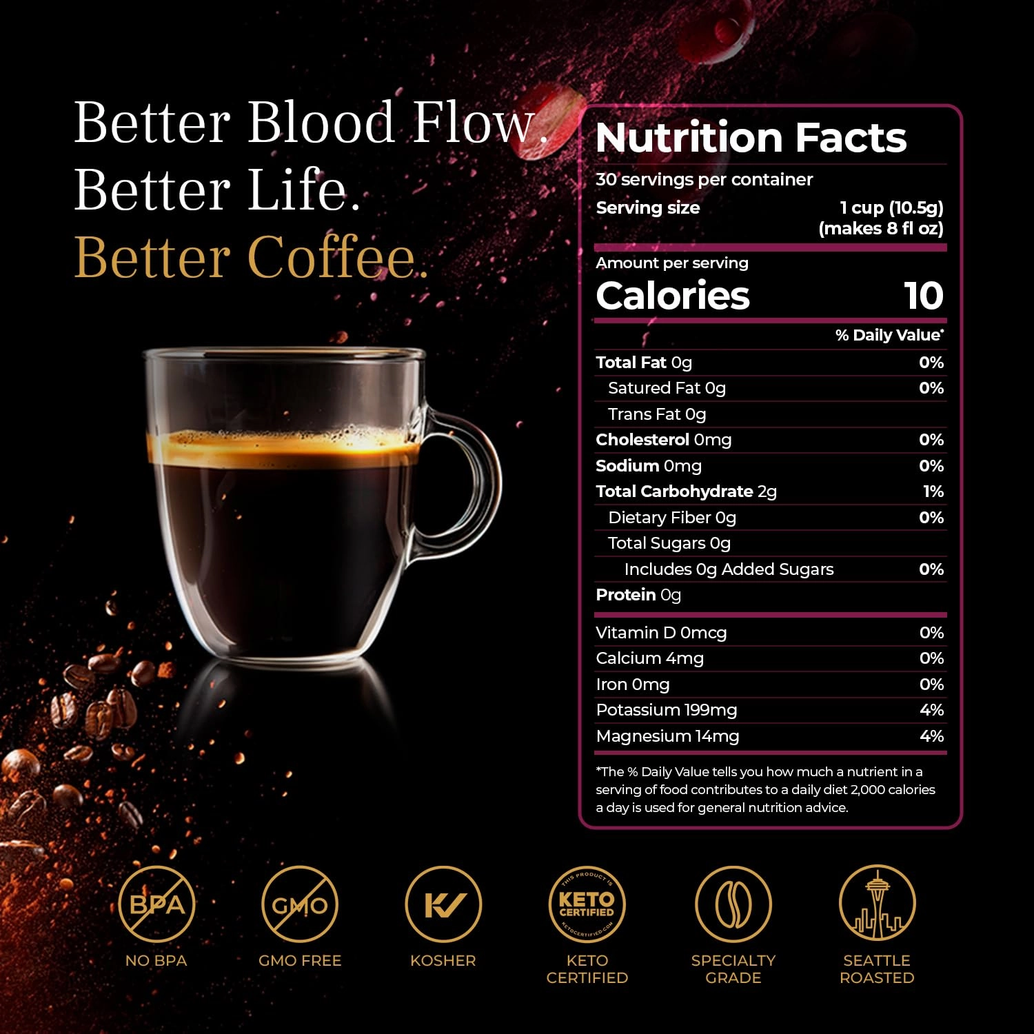 VINIA Blood Flow Energy Coffee Pods - Medium Roast Infused with Red Grape Piceid Resveratrol for Physical Energy & Mental Alertness, Keurig Compatible K Cups Superfood Coffee, Full-Bodied Chocolate Notes, 30 Ct