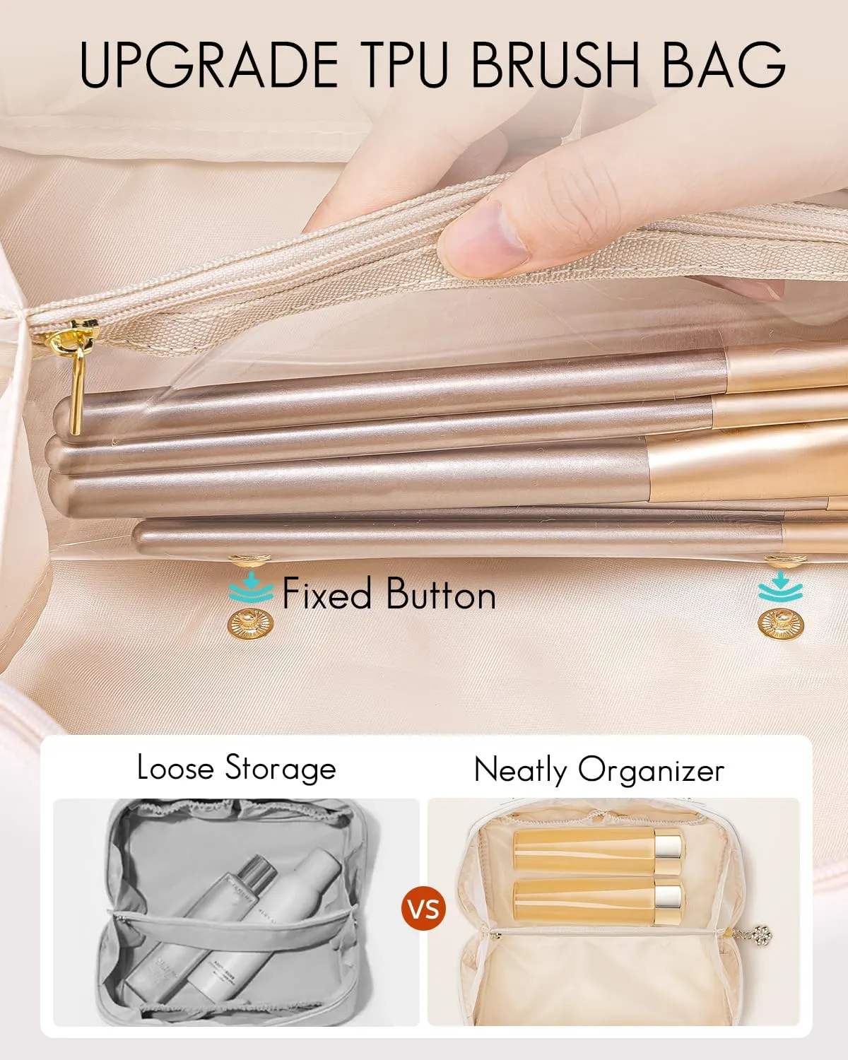 Vlando Makeup Bag,Travel Makeup Bag Waterproof Portable Cosmetic Bag PU Leather Open Flat Make up Organizer for Toiletries,Christmas Gifts Birthday Gifts for Women Girls Travelers(Sand Pink)