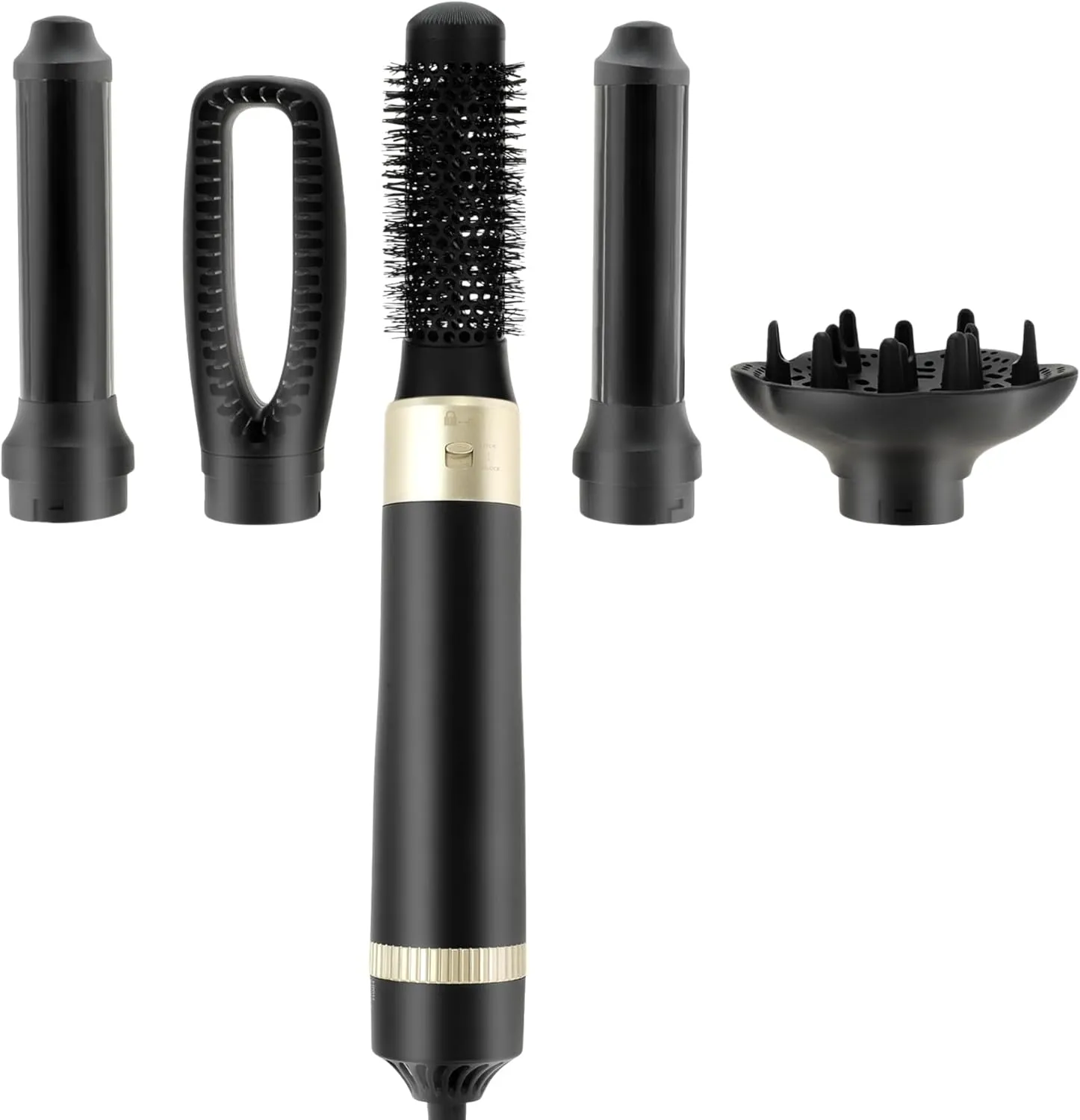 VOCOSTE 5 in 1 Air Styler, Hot Air Brush Hair Dryer & Curling Iron with Attachments, Professional Multi-Styler for Straightening, Volumizing, Black
