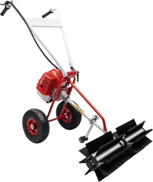 Walk-Behind Sweeper Broom Gas Power, 52CC Gasoline Snow Sweeper Broom Cleaning Machine,Walk-Behind Outdoor Hand Push Sweeper for Lawn Leaf Artificial Turf Grass Gravel Cleaning