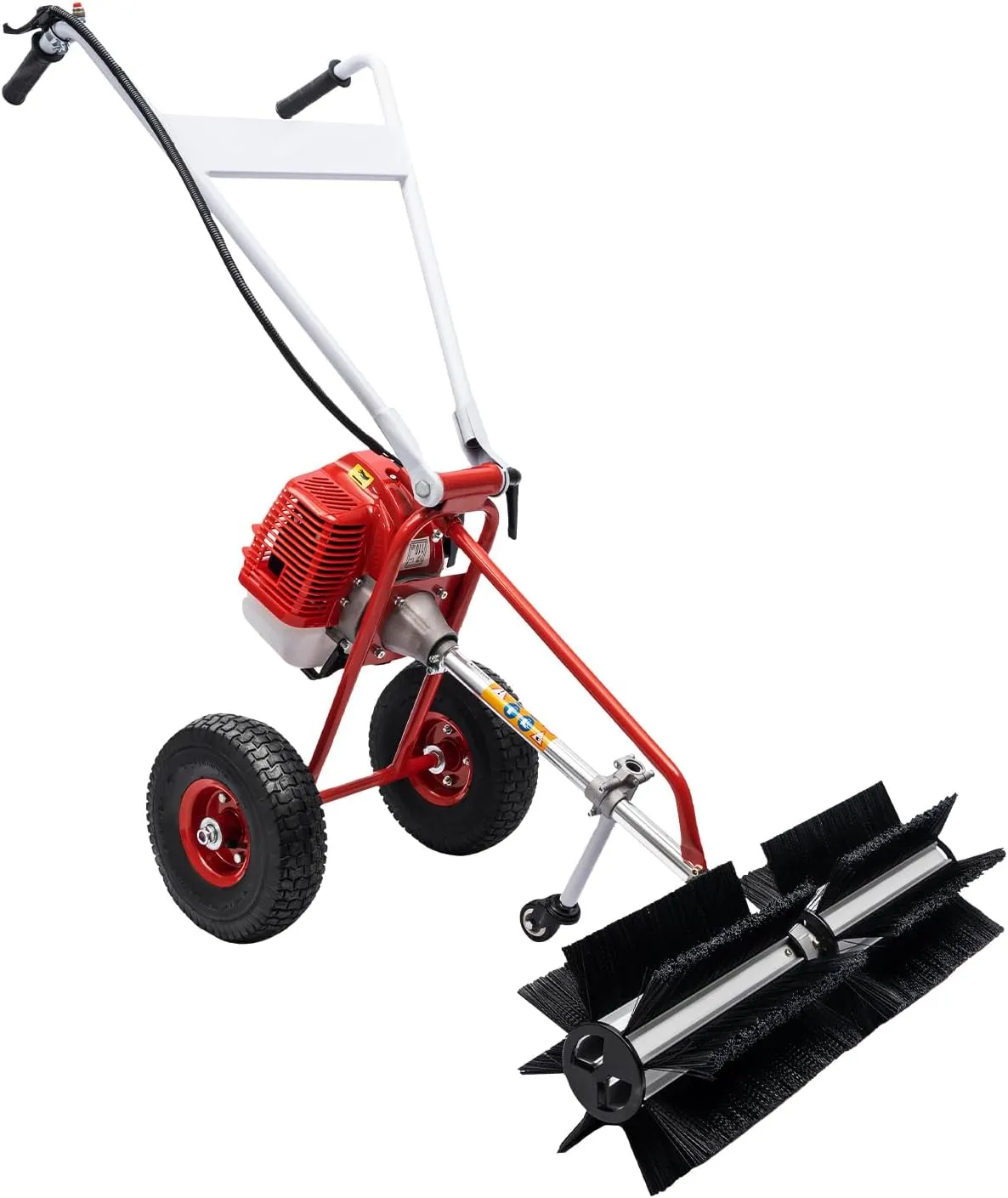 Walk-Behind Sweeper Broom Gas Power, 52CC Gasoline Snow Sweeper Broom Cleaning Machine,Walk-Behind Outdoor Hand Push Sweeper for Lawn Leaf Artificial Turf Grass Gravel Cleaning