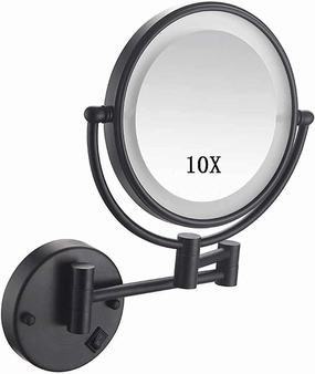 Wall Mounted Makeup Mirror 10X Magnification, 8 Inch Double Sided Vanity Magnifying Mirror, Round Make Up Mirror 360 Rotation (Nickelwiredrawing) (Ni