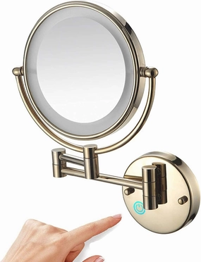 Wall Mounted Makeup Mirror 7.8 Inch 1X/10X, Double Sided 360° Swivel Extending Vanity Wall Mirror, with Touch Screen Mirror Shaving, for Girls, Bathroom, Hotels (Color : Bronze, Size : USB)