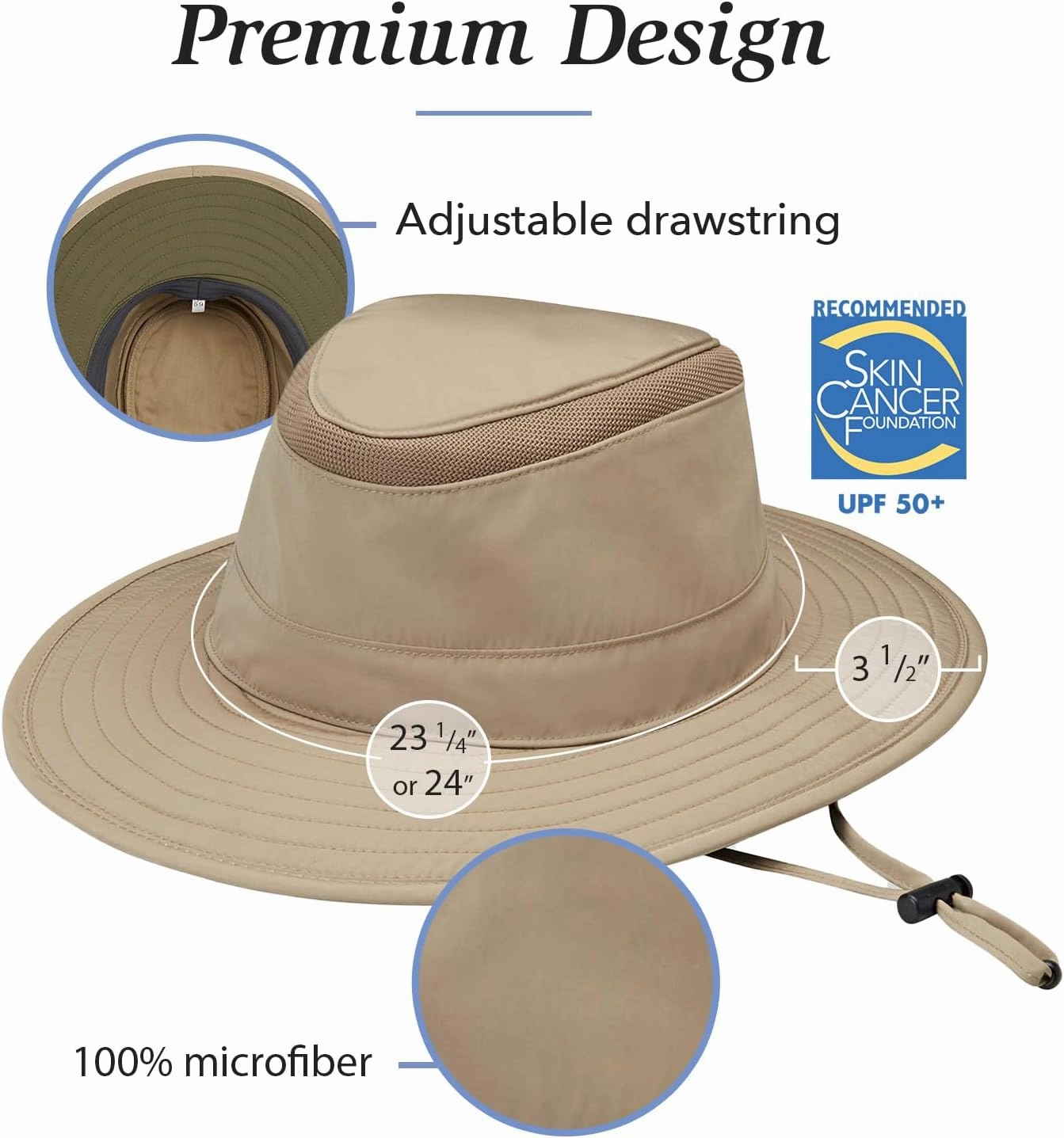 Wallaroo Hat Company Men's Summit Sun Hat – UPF 50  Sun Protection, Wide Brim, Packable, Chin Strap and Adjustable Sizing