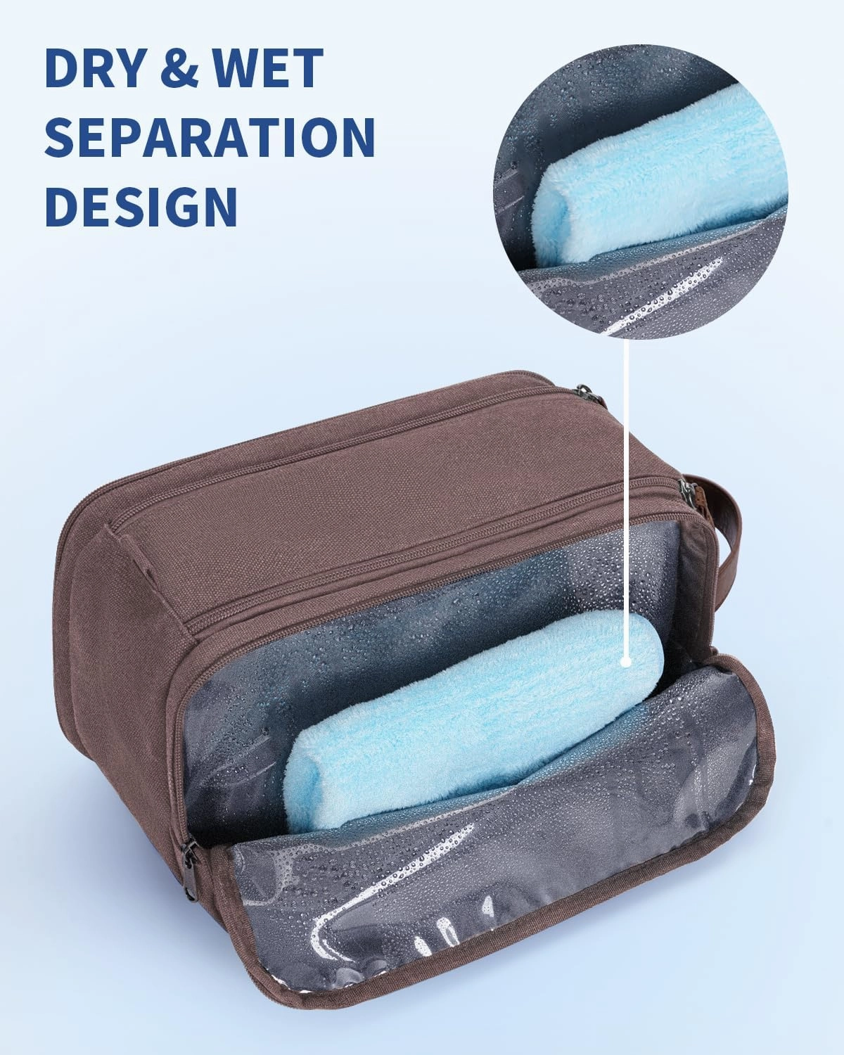 WANDF Toiletry Bag for Men Travel Toiletry Organizer Canvas and Leather Dopp Kit Water-Resistant Shaving Bag for Travel Accessories (Brown, Patent Pending)