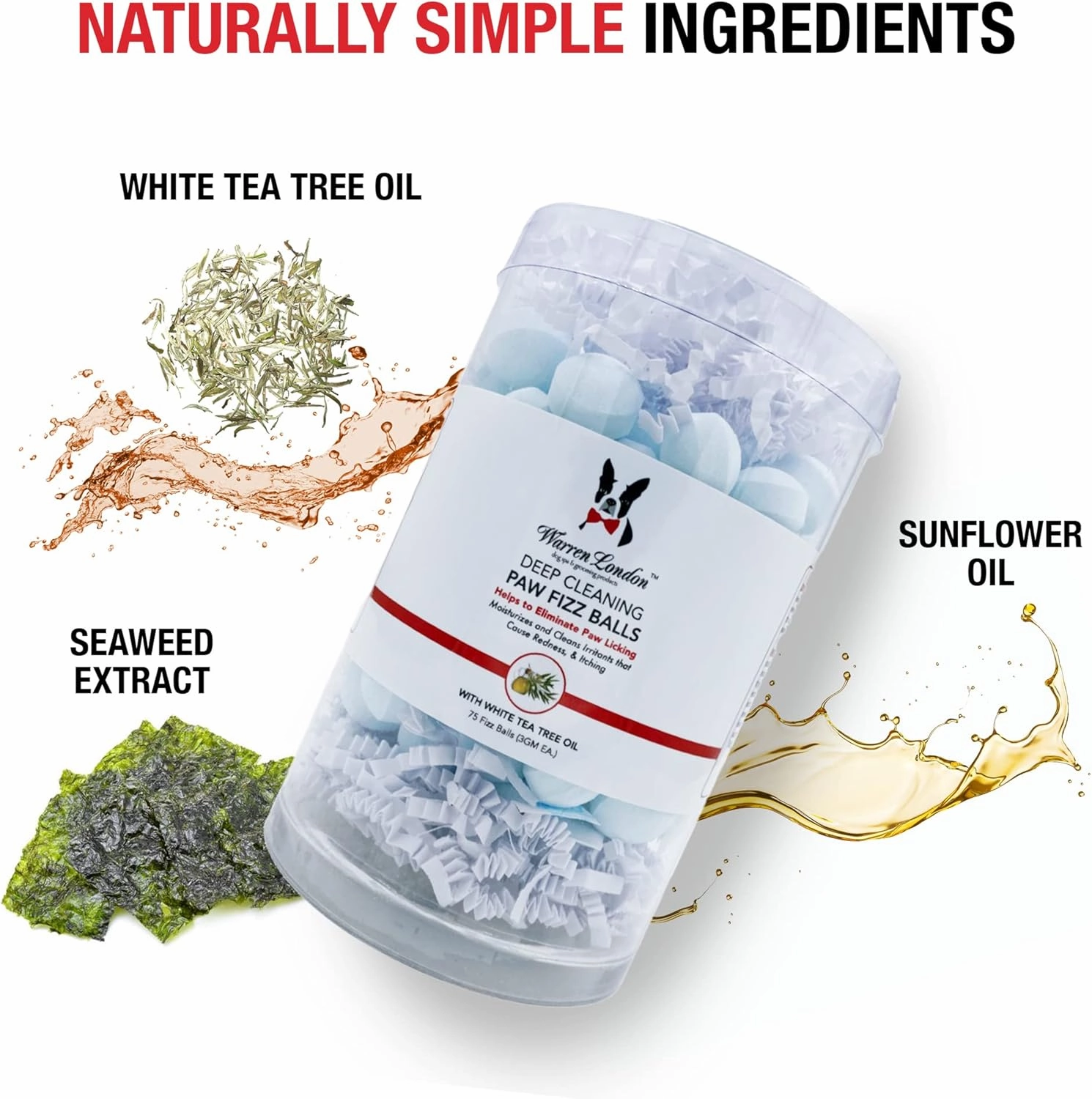 Warren London Deep Cleaning Paw Soak | Soothing Itchy Paw Relief for Dogs with Seaweed, Tea Tree Oil, & Aloe Vera | Anti Licking for Dogs Paws | 5 Minute Paw Spa Service at Home | 75 Balls