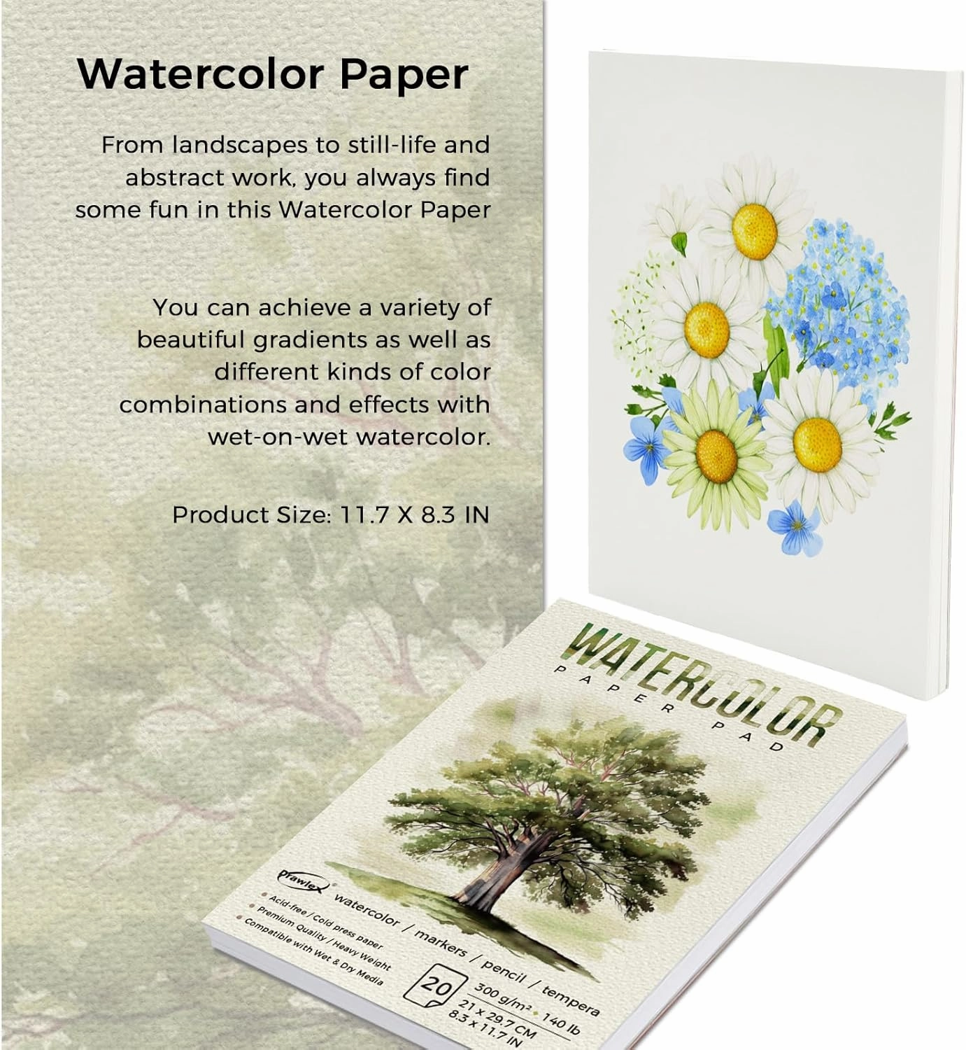 Watercolor Paper Pad, Water Color Paper 8.3x11.7, Mixed Media Sketchbook 8 * 10", Acid Free Artist Drawing Book Paper for Kids Adult