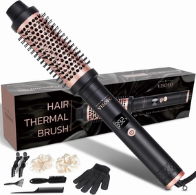 Wavy Thermal Brush Pro, 1.5 inch Heated Round Curling Iron, 1 1/2 inch Barrel Ceramic Hot Wand Blowout Look Natural Hair Styler Tool Voluminous Blow Out Curls 25s Fast Heating by VISOFO (Rose-Gold)
