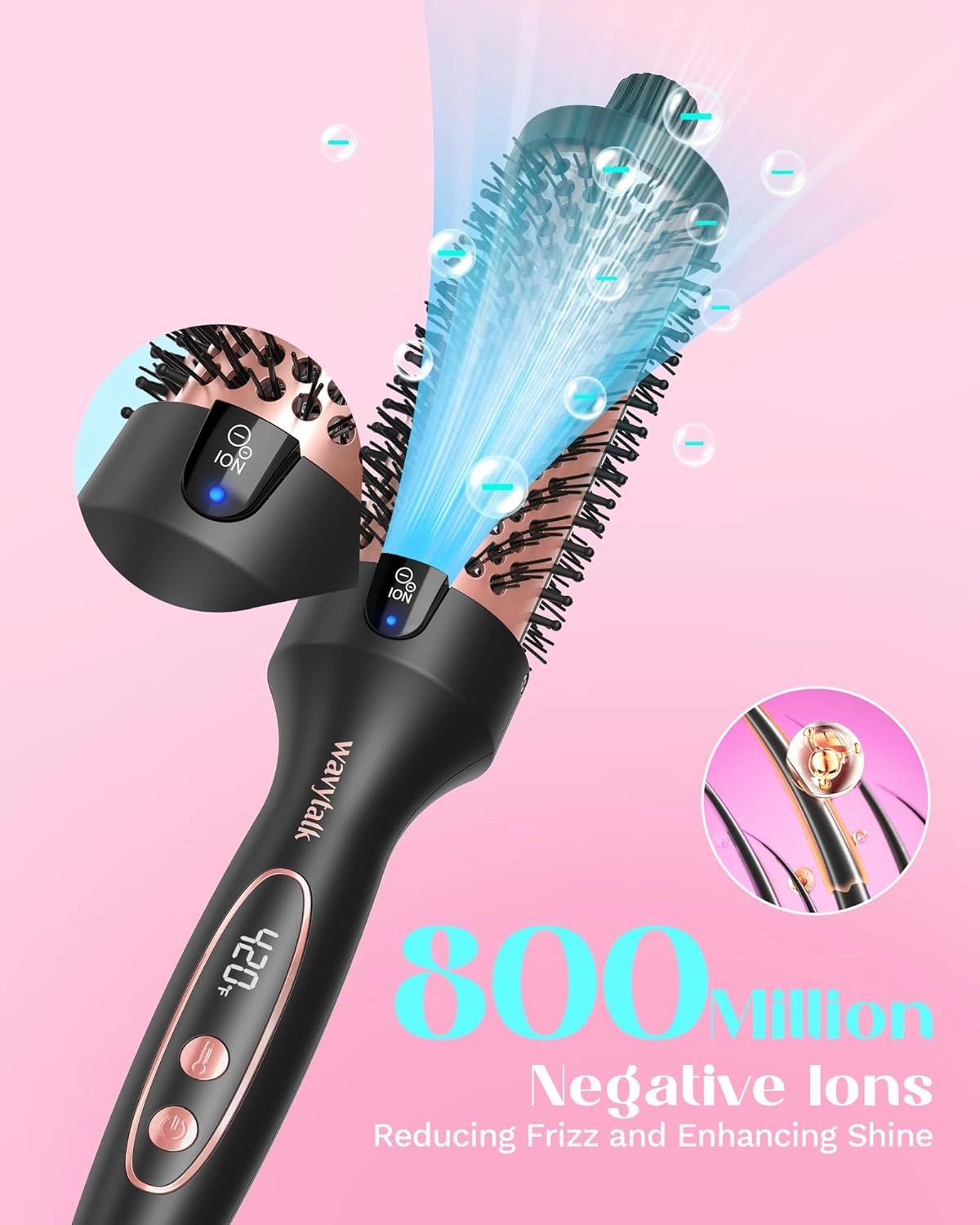 Wavytalk Blowout Boost Thermal Brush, 1.5 inch Heated Round Brush Curling Iron for Blowout Look, Dual Voltage, Ceramic Tourmaline, Ionic Technology, 5 Temperature Settings