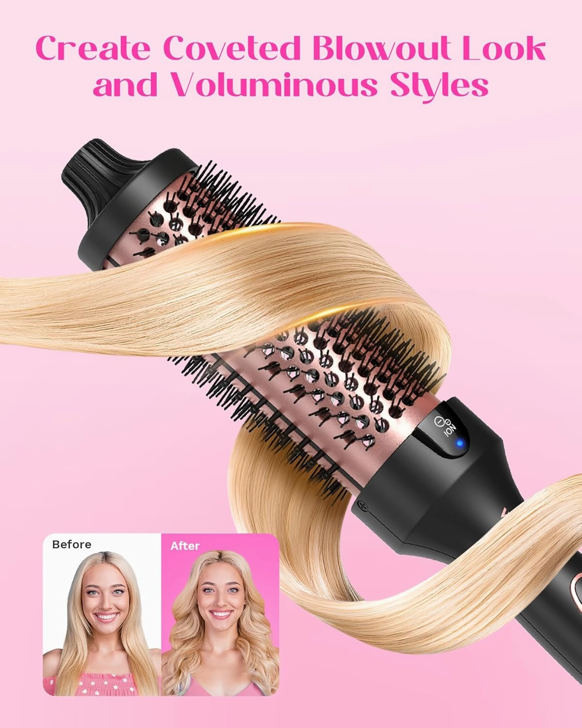 Wavytalk Blowout Boost Thermal Brush, 1.5 inch Heated Round Brush Curling Iron for Blowout Look, Dual Voltage, Ceramic Tourmaline, Ionic Technology, 5 Temperature Settings