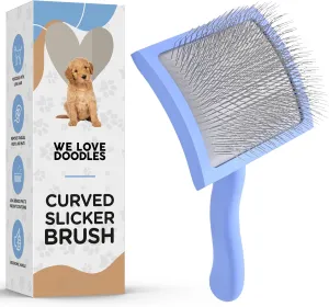 We Love Doodles Grooming Curved Slicker Brush for Long-Haired Dogs - Poodle, Golden Doodle, and Dematting (Large)