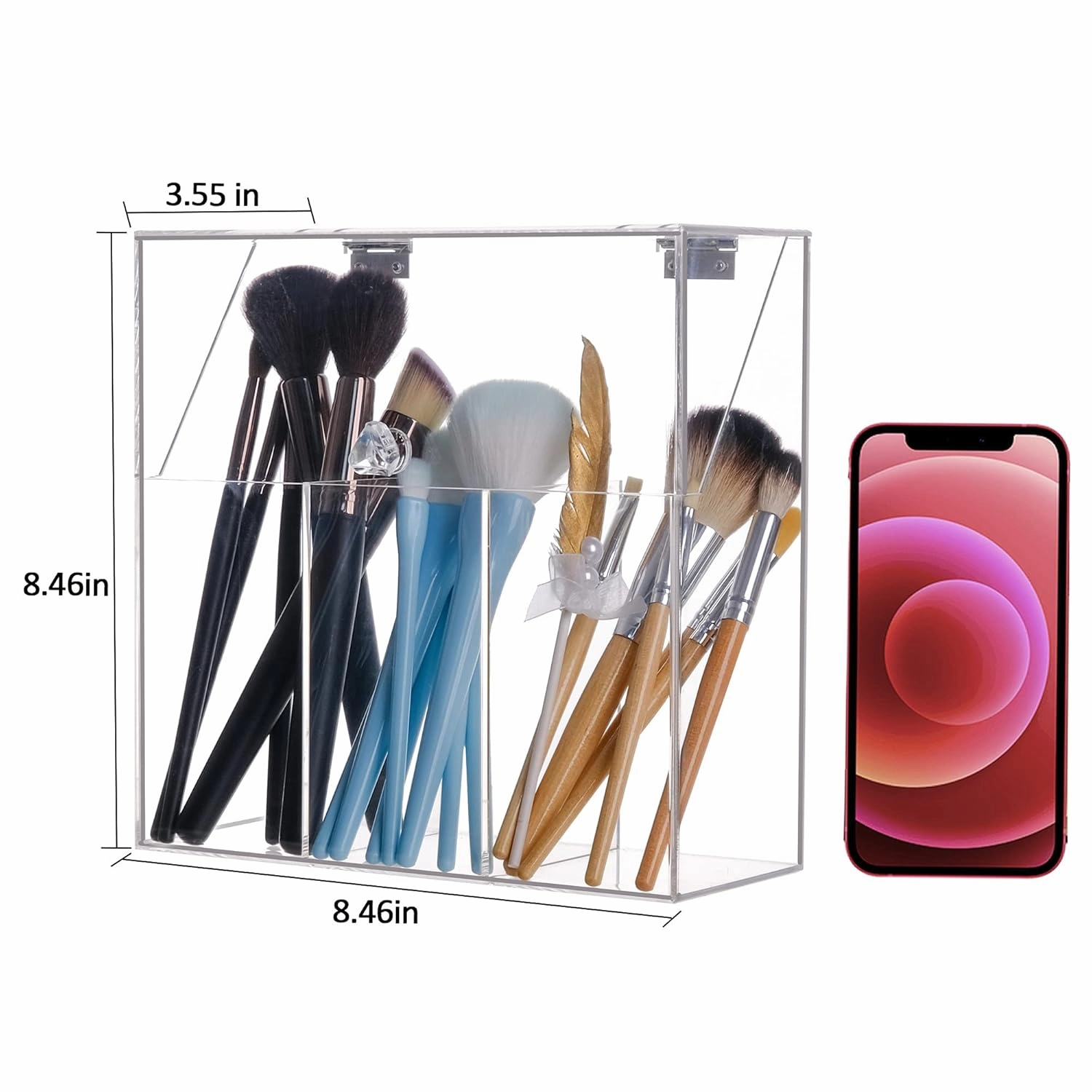 weddingwish Makeup Brush Holders With Cover, Dust-Proof Lid, Acrylic Makeup Storage Box, Large Capacity Brush Organizer for Dressing Table…