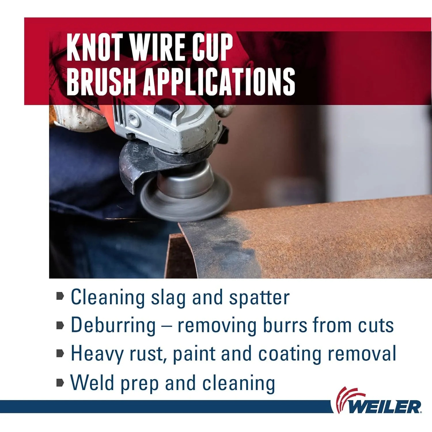 Weiler 12276 5" Single Row Knot Wire Cup Brush, .023" Steel Fill, 5/8"-11 UNC NUT, Made in the USA