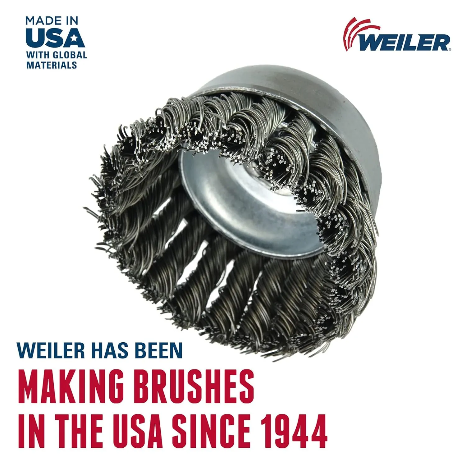 Weiler 12276 5" Single Row Knot Wire Cup Brush, .023" Steel Fill, 5/8"-11 UNC NUT, Made in the USA
